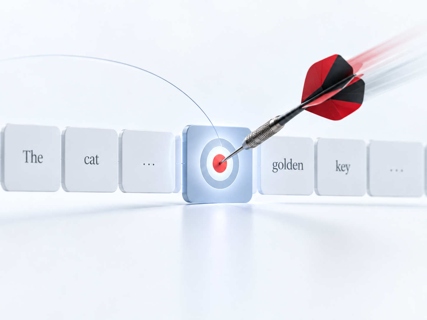 DART illustration: a dart hits a target among sequence tokens, representing selective retrieval.